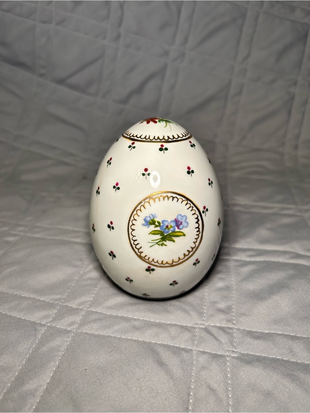 Hand-Painted Porcelain Floral Egg Trinket